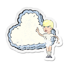 retro distressed sticker of a woman with text space cloud