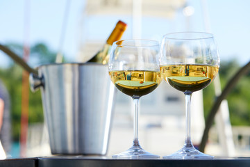 white wine on the yacht