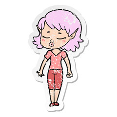 distressed sticker of a pretty cartoon elf girl