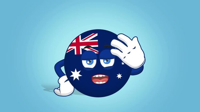 Cartoon Icon Flag Australia Unhappy Upset Speak with Face Animation with Alpha Matte