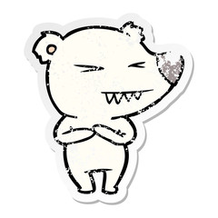 distressed sticker of a angry polar bear cartoon