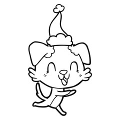 laughing line drawing of a dog wearing santa hat