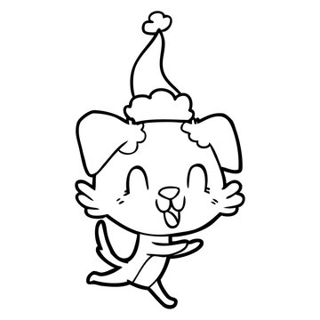 recommend clip art: laughing line drawing of a dog wearing santa hat