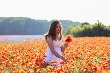 Fototapeta na wymiar Portrait of a young girl. The girl in the poppy field.