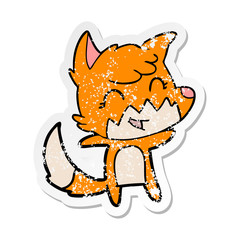 distressed sticker of a happy cartoon fox