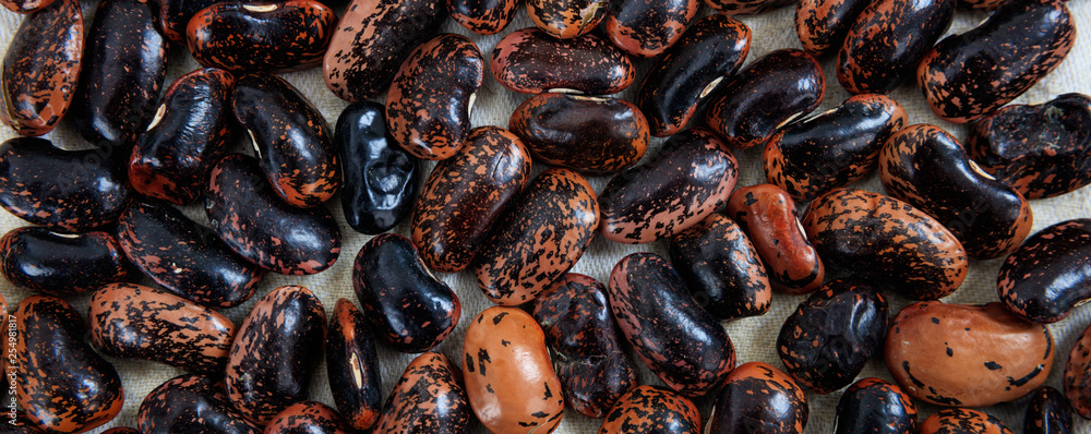 Canvas Prints Black haricot beans uncooked full background, banner, top view