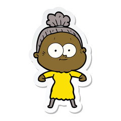 sticker of a cartoon happy old woman