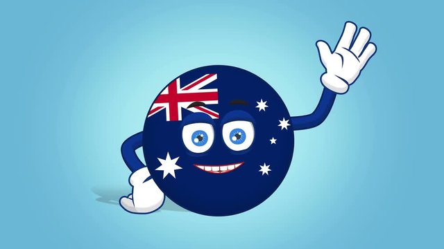 Cartoon Icon Flag Australia Hi Hello with Face Animation with Alpha Matte