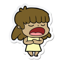 sticker of a cartoon woman talking loudly