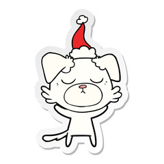 cute sticker cartoon of a dog wearing santa hat
