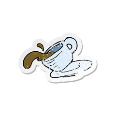 retro distressed sticker of a cartoon spilled cofffee
