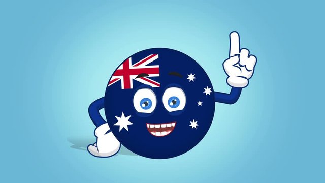Cartoon Icon Flag Australia Think and Idea with Face Animation with Alpha Matte