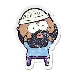 distressed sticker of a cartoon bearded man