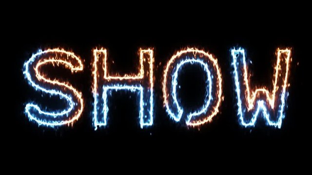 Show - fire and ice outline glowing text on transparent background