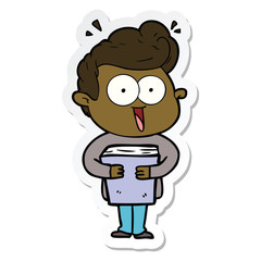 sticker of a cartoon man with book