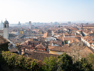 Fototapeta na wymiar above view of residential quarters of Brescia city