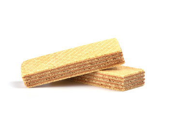 Waffle dessert with peanut butter isolated on white background. Concept sweet dessert