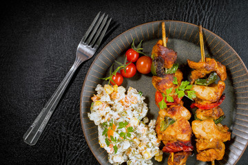 Kebab - grilled meat and vegetables salad.