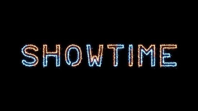 Showtime - fire and ice outline glowing text on transparent background