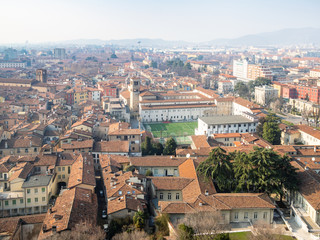 Fototapeta na wymiar aerial view of Brescia city with football stadium