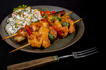 Kebab - grilled meat and vegetables salad.