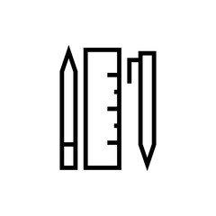 Pen, ruler and pencil icon. Study sign