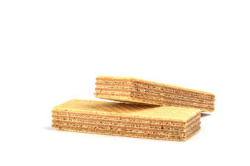 Waffle dessert with peanut butter isolated on white background. Concept sweet dessert