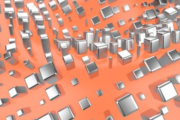 Silver or white gold platinum blocks cubes over light pink orange wave background. Modeling 3d illustration. wealth rich mining bitcoin concept . Money growing business finance success clipart