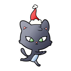 cute gradient cartoon of a cat wearing santa hat