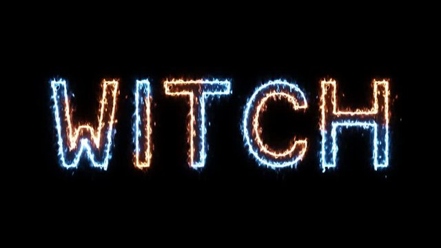Witch - fire and ice outline glowing text on transparent background