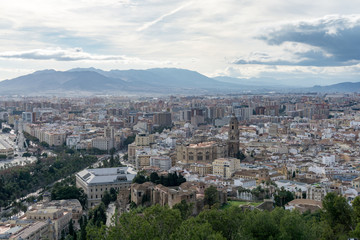 Fototapeta na wymiar aerial view of malaga old city center and cathedral