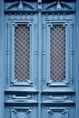 Blue wooden antique doors, close-up