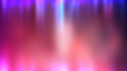 Dark empty stage, multicolored rays of neon searchlight, wet asphalt, smoke, night shooting, bokeh color. 