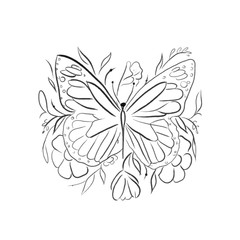 beautiful butterfly with flowers one line draw vector illustration