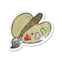 retro distressed sticker of a cartoon artist palette