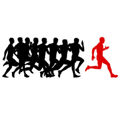 Set of silhouettes. Runners on sprint, men