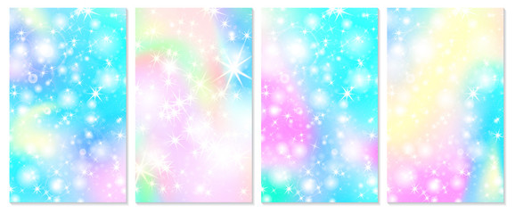 Unicorn rainbow background. Holographic sky