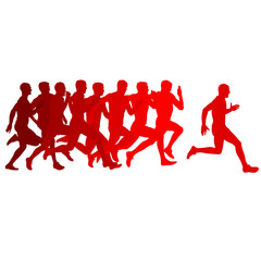 Fototapeta na wymiar Set of silhouettes. Runners on sprint, men