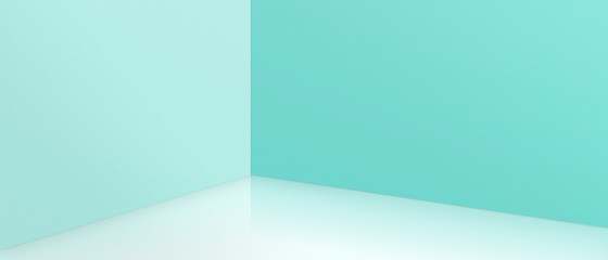 Empty corner with blue walls and floor. Empty room studio gradient used for background and display your product. 3d illustration