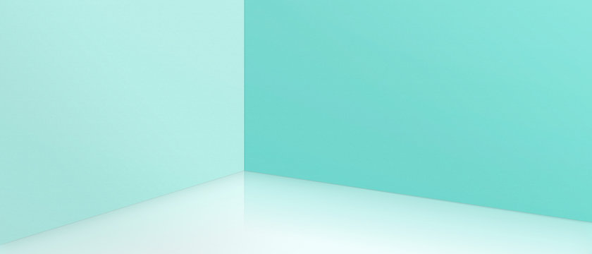 Empty Corner With Blue Walls And Floor. Empty Room Studio Gradient Used For Background And Display Your Product. 3d Illustration