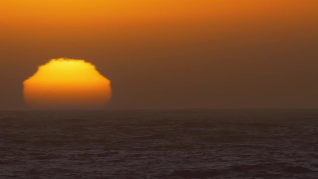 Huge Flaming Sun, Sunset At The Ocean In Chile