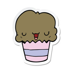 sticker of a cartoon cupcake with face