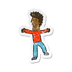 retro distressed sticker of a cartoon stressed man