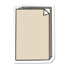 sticker of a quirky hand drawn cartoon paper pile