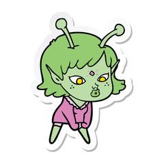 sticker of a pretty cartoon alien girl