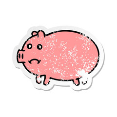 distressed sticker of a cute cartoon pig