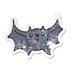 distressed sticker of a cartoon happy vampire bat