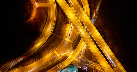 Road beautiful Aerial View of Busy Intersection, top view , Sochi, Russia at night