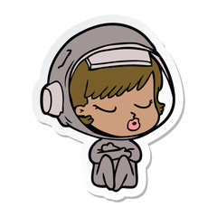 sticker of a cartoon pretty astronaut girl