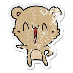 distressed sticker of a happy bear cartoon